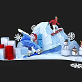 Festive Winter Scene Featuring Snow Mountain Skiers Snowmen And Snowflake Decorations