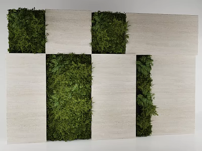 Alternating Green Plant Wall Design With Moss Fern And Stone Panels 3d model