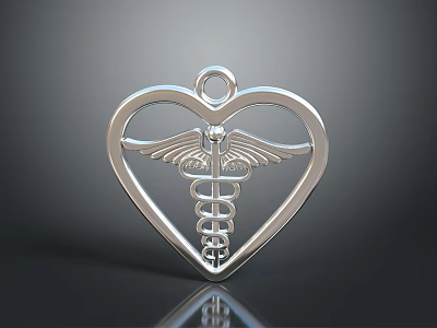 Silver Heart Shaped Pendant Fashion Accessory With Caduceus Medical Symbol Design 3d model
