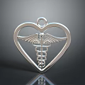 Silver Heart Shaped Pendant Fashion Accessory With Caduceus Medical Symbol Design