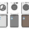 Modern Front Loading And Top Loading Washing Machines In Various Colors 3d model