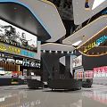 Modern Cinema Lobby With Movie Posters Ticket Counter And Sofas 3d model