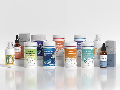 Assorted Medical Devices Including Bottles And Boxes With Colorful Labels And Packaging 3d model