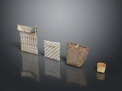 Stylish Woven Fabric Accessories Including Handbags Wallets With Geometric Patterns And Natural Fibers 3d model