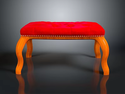 Leisure Chair With Red Padded Seat And Wooden Curved Legs With Rivet Trim 3d model