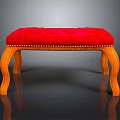 Leisure Chair With Red Padded Seat And Wooden Curved Legs With Rivet Trim