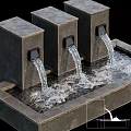 Garden Water Features with Brick Wall and Three Square Columns Water Flowing into Pool Basin 3d model