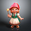 Cute Elf Doll With Red Hat Star Wand Green Dress And Brown Shoes