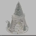 Festive Eiffel Tower Shaped Decoration With Silver Yellow Ornaments Ferris Wheel And Street Lamp