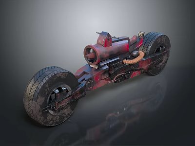 Custom Motorcycle With Large Tires Red Black Body And Mechanical Details 3d model