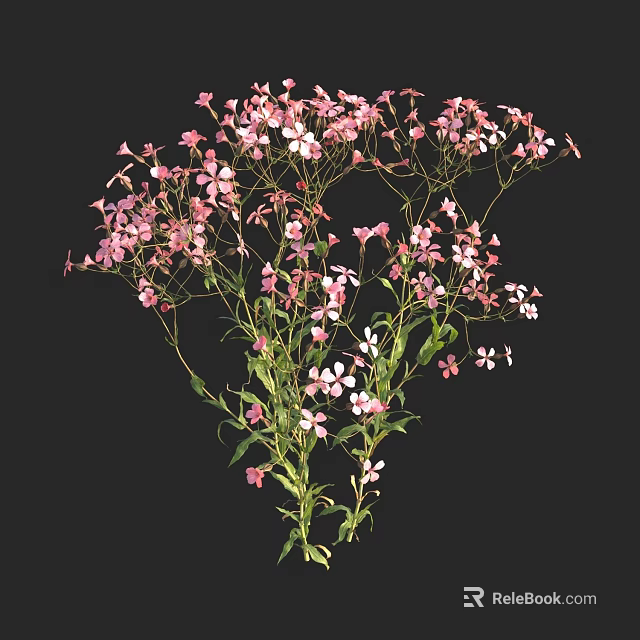 Fresh Bunch Of Pink And White Flowers With Green Stems And Leaves 3d model 