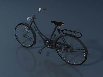 Vintage Black Bicycle With Brown Seat White Handlebar And Rear Rack 3d model