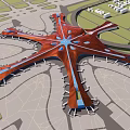Starfish Shaped Large Transportation Hub Building With Unique Roof Design And Surrounding Roads Green Areas
