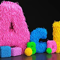 Vibrant Photo Check-in Spot With Colorful Fluffy Alphabet Letters And Bright Spherical Decorations