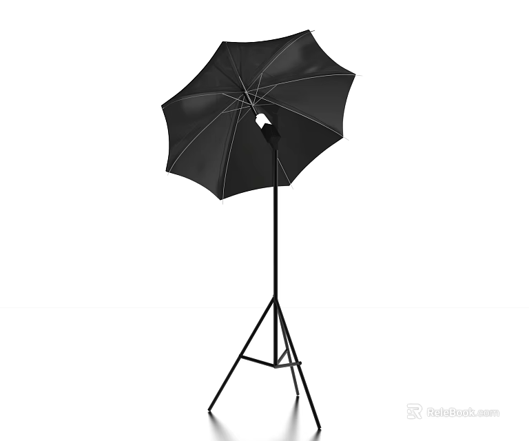 Black Modern Floor Lamp With Umbrella Shaped Shade And Tripod Stand Design 3d model 
