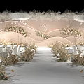 Luxurious Wedding Banquet Hall Interior Design With Floral Arrangements Stage Backdrop And Soft Lighting