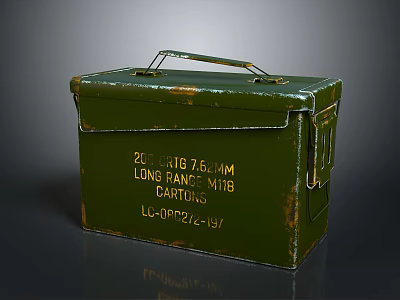 Green Military Ammo Box With 25 Rounds 7.62 mm Long Range M18 Cartridges France 3d model