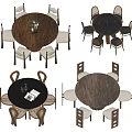 Modern Round Dining Table Sets With Wooden Tops And Matching Chairs 3d model