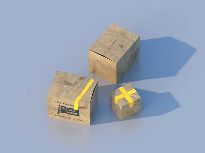 Household Items Packaged In Brown Cardboard Boxes Tied With Yellow Tape 3d model