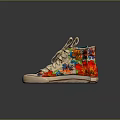 High-top Canvas Shoes with Stylish Red Blue Floral Pattern and Casual Lace-up Design for Daily Wear