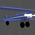 Blue Biplane Passenger Plane with White Propeller Parked on Gray Floor and Reflection