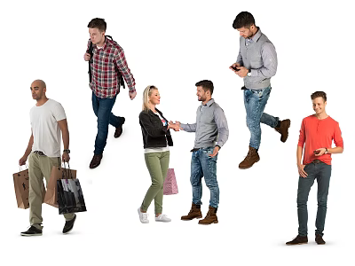 Group Of People Engaged In Shopping Interacting And Using Phones 3d model