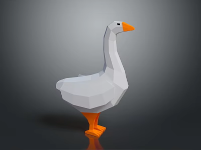Low Poly Goose Sculpture with White Body Orange Beak and Feet Artistic Decorative Piece 3d model