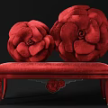 Elegant Red Multi Seater Sofa With Flower Shaped Cushions And Carved Decoration