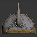 Medieval Horned Silver Weapon Helmet Featuring Golden Straps Rivets And Shiny Surface