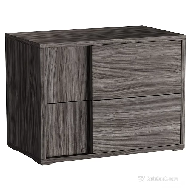 Modern Wooden Bedside Table With Dark Wood Grain And Two Drawers Storage Design 3d model 