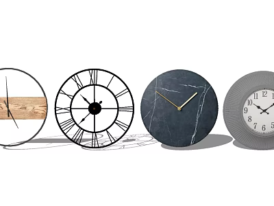 Various Stylish Clocks With Wooden Roman Numerals Marble And Minimalist Designs For Home Decor 3d model