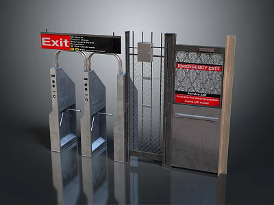 Public Exit Access Facility With Turnstiles Metal Gate Concrete Structure And Red Sign 3d model