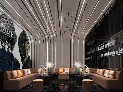 Modern Luxury KTV Private Room With Sofa Mural Lighting And Marble Floor 3d model