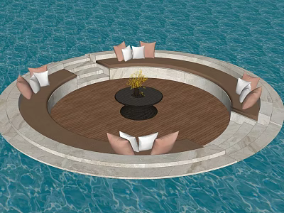 Circular Outdoor Sofa by Water with Cushions and Central Table for Relaxing Space 3d model