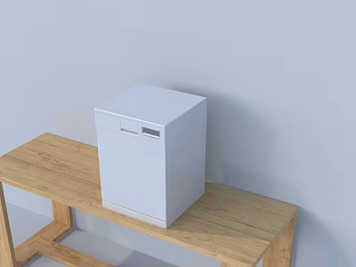 White Dishwasher As Stylish Modern Kitchen Appliance On Wooden Table 3d model