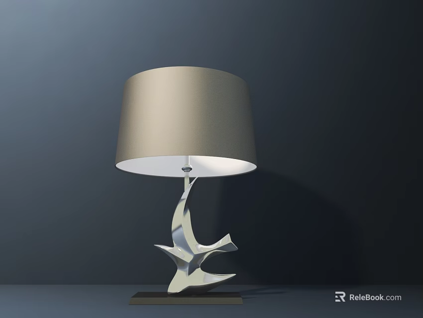 Modern Table Lamp With Light Gray Fabric Shade And Silver Abstract Metal Base 3d model 