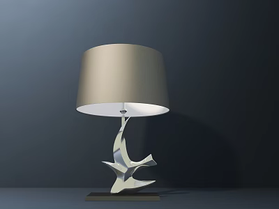 Modern Table Lamp With Light Gray Fabric Shade And Silver Abstract Metal Base 3d model