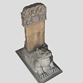 Traditional Stone Sculpture With Carved Beast Head Base And Decorative Top