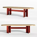 Simple Design Dining Table With Light Wood Top And Red Sturdy Legs 3d model