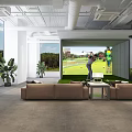 Entertainment Room with Golf Simulator Large Projection Screen Comfortable Sofa and Green Plants 3d model