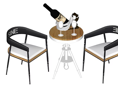Wine Themed Table And Chairs Set With Black Armchairs White Cushions And Wine Glasses 3d model