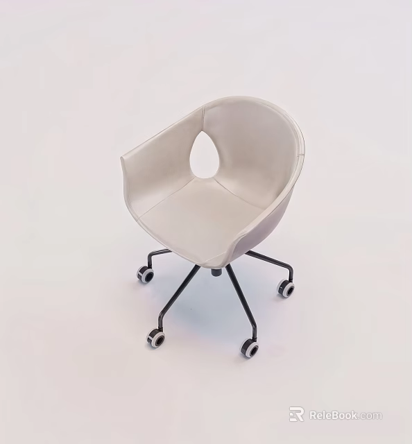 Light Gray Modern Leisure Chair With Circular Cutout And Black Legs On Wheels 3d model 