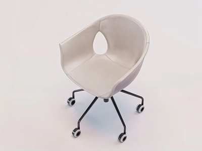 Light Gray Modern Leisure Chair With Circular Cutout And Black Legs On Wheels 3d model