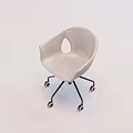 Light Gray Modern Leisure Chair With Circular Cutout And Black Legs On Wheels