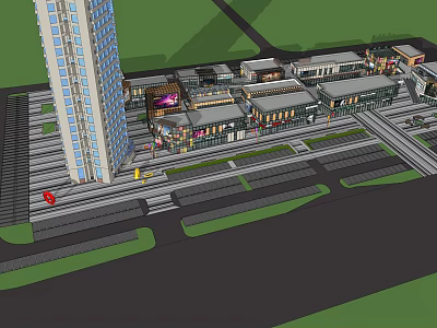 Modern Commercial Complex With Tall Building Plaza And Parking Facilities 3d model