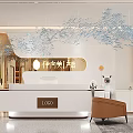 Modern Beauty Salon Reception Area With Elegant Decor Display Shelves And Cozy Sofa