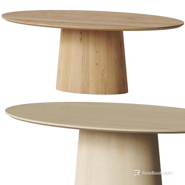 Simple Modern Round Wooden Dining Table With Cylindrical Pedestal Base Design 3d model 