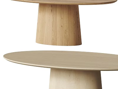 Simple Modern Round Wooden Dining Table With Cylindrical Pedestal Base Design 3d model