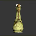 Green Ceramic Jug With Golden Decorative Handle And Patterned Surface 3d model