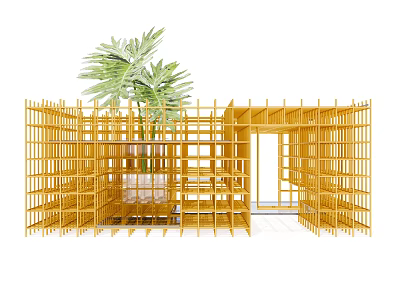 Modern Coffee Table Design With Yellow Grid Frame And Palm Plant In Interior 3d model